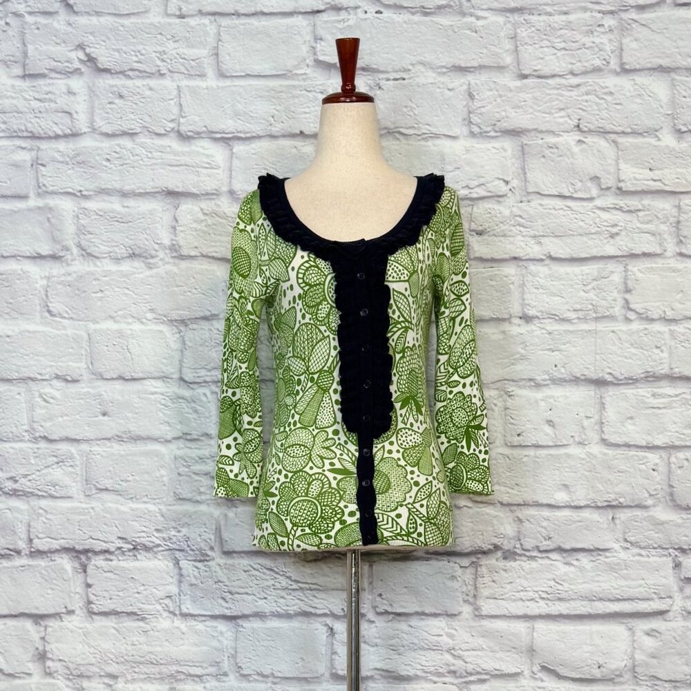 Tabitha Green & White Floral Fine Gauge Cardigan